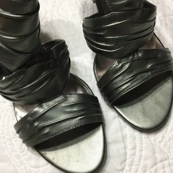 Guess Davisa Gun Metal Silver Grey Leather Stiletto Sandals Size 9.5M - Picture 6 of 8